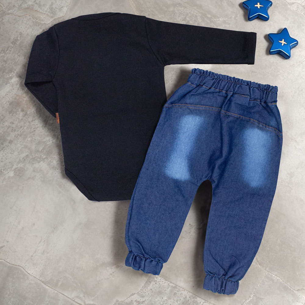 Conjunto Bebê Urso Charmoso Body Preto Bo...