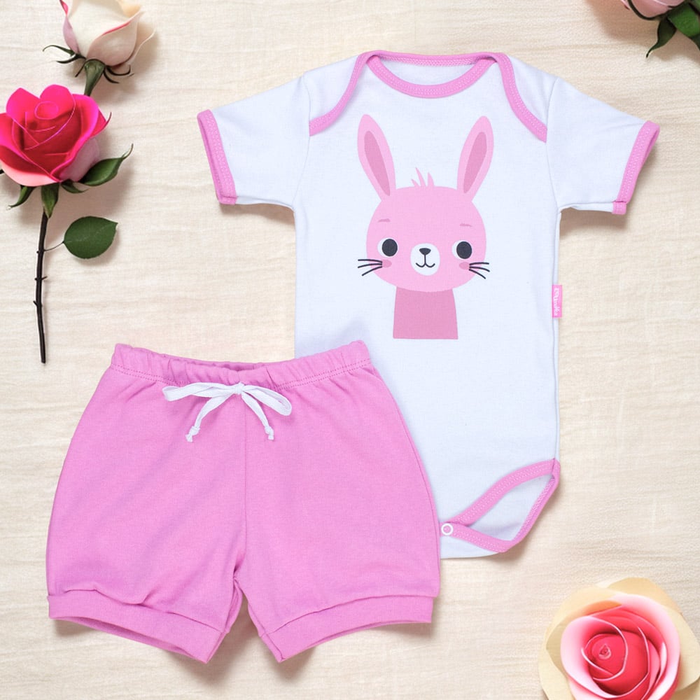 Conjunto Bebê Verão Rosa Coelhinha Fofo E...