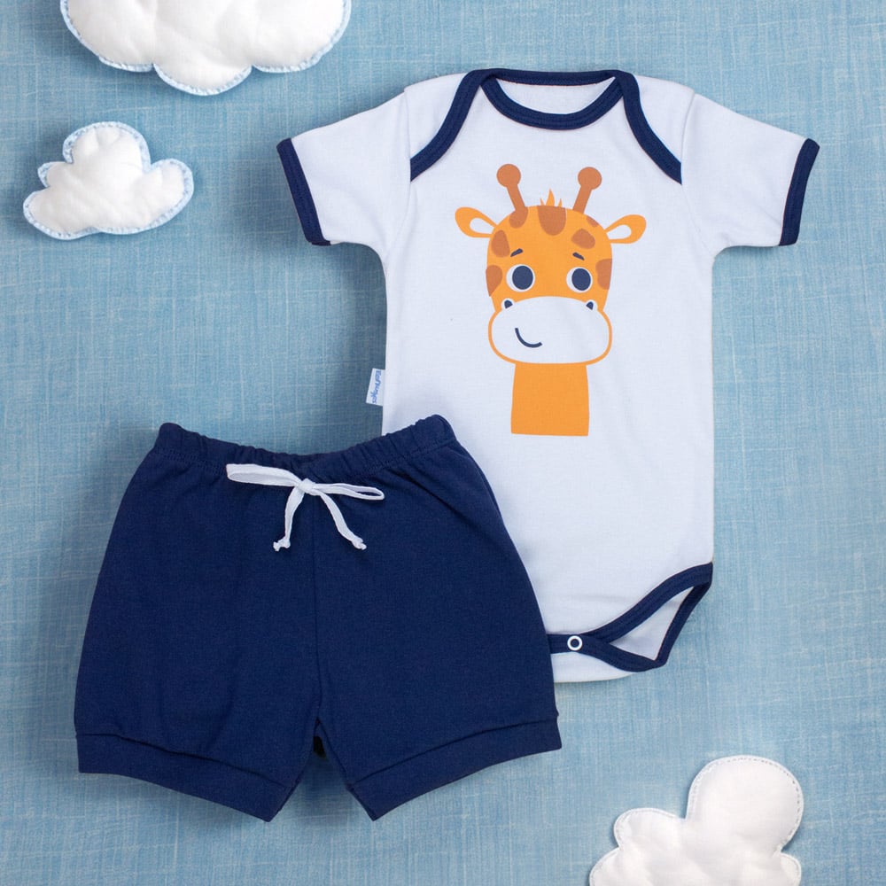Conjunto Bebê Girafinha Azul Marinho Para...