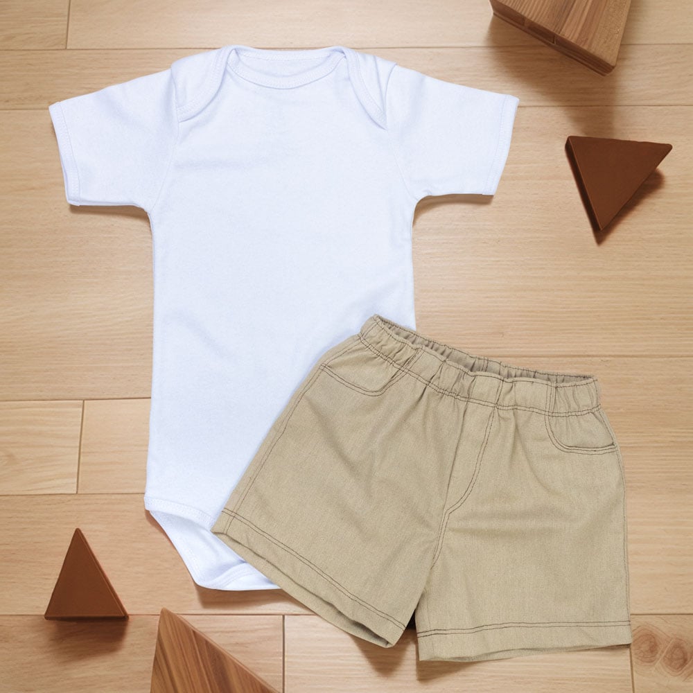 Conjunto Infantil Body E Bermuda Linho Pa...