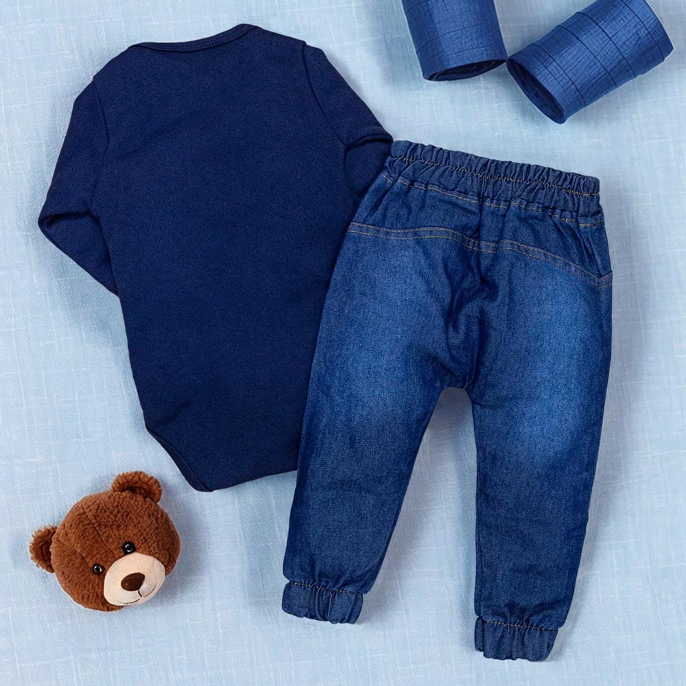 Conjunto Para Bebê Body E Calça Jeans Bor...