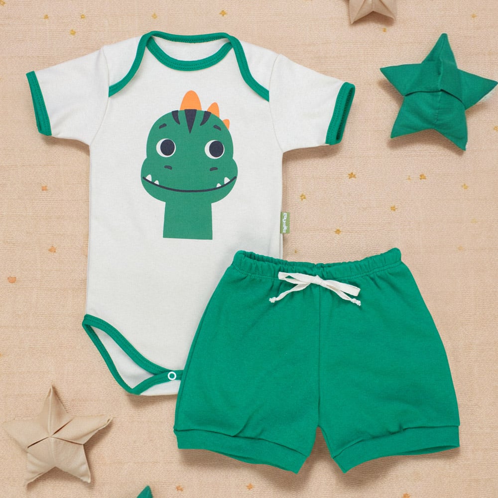 Conjunto Bebê  Verão Dino Verde Para Menino